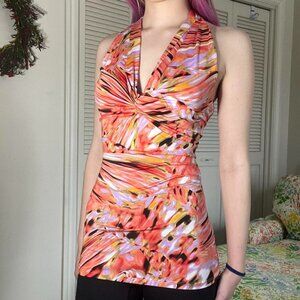 Y2K Tropical 2000s Multi Patterned Halter Cross Top